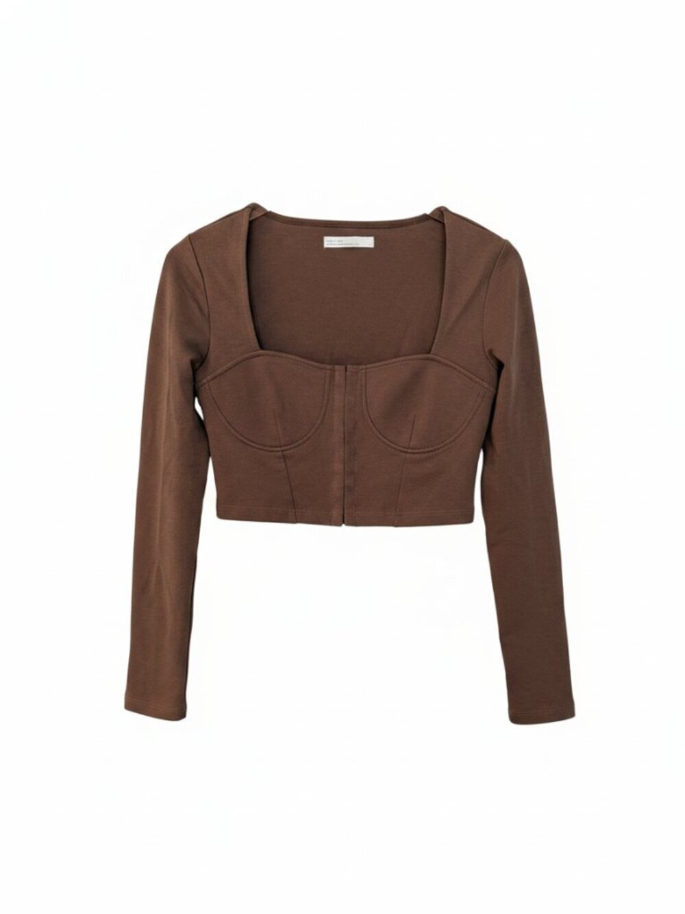 Oak + Fort Brown Square Neck Bustier Corset Crop Top Long Sleeve
